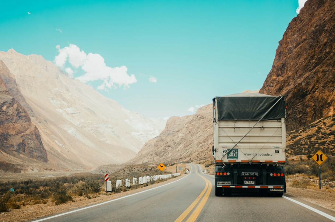 Freight truck transporting goods on an intercity highway